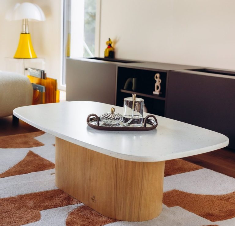 table basse haute de gamme artisanal silestone et Chêne Epure mobilier